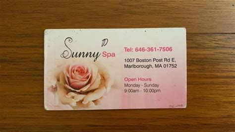 Sunny Spa #5 of 5 Spas & Wellness in Marlborough. Spas. Write a review. Be the first to upload a photo. Upload a photo. Suggest edits to improve what we show. Improve this listing. Revenue impacts the …